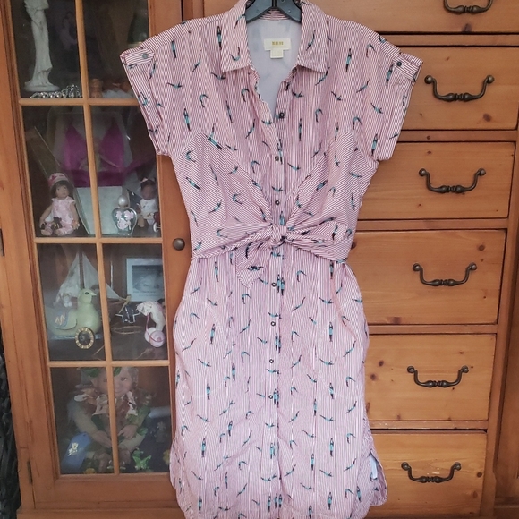 Anthropologie Dresses & Skirts - Anthropologie Pink Striped Midi Dress with Swimmer/diver Print Size 6 Cotton
